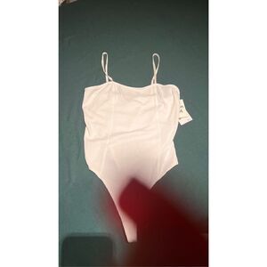 OPEN EDIT WHITE RIBBED BODYSUIT TOP WOMENS SIZE M NEW WITH TAGS